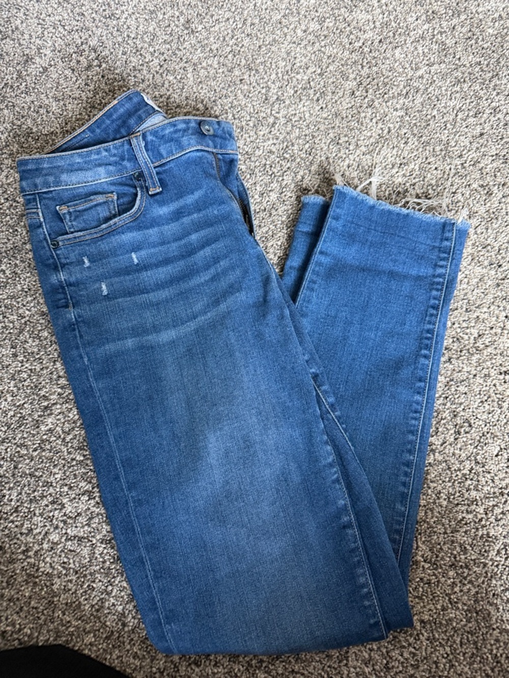 PAIGE Skyline Transcend Vintage Raw Hem Skinny Jeans in Mid Blue - Picture 5 of 7